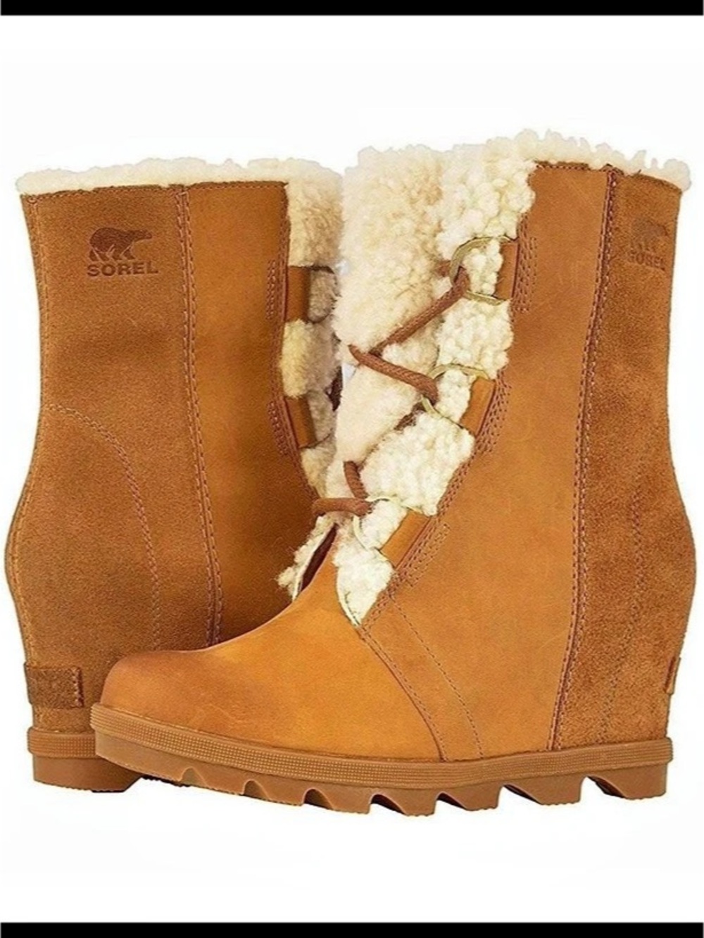 Sorel Joan of Arctic Wedge II Shearling Brown Winter Boots size